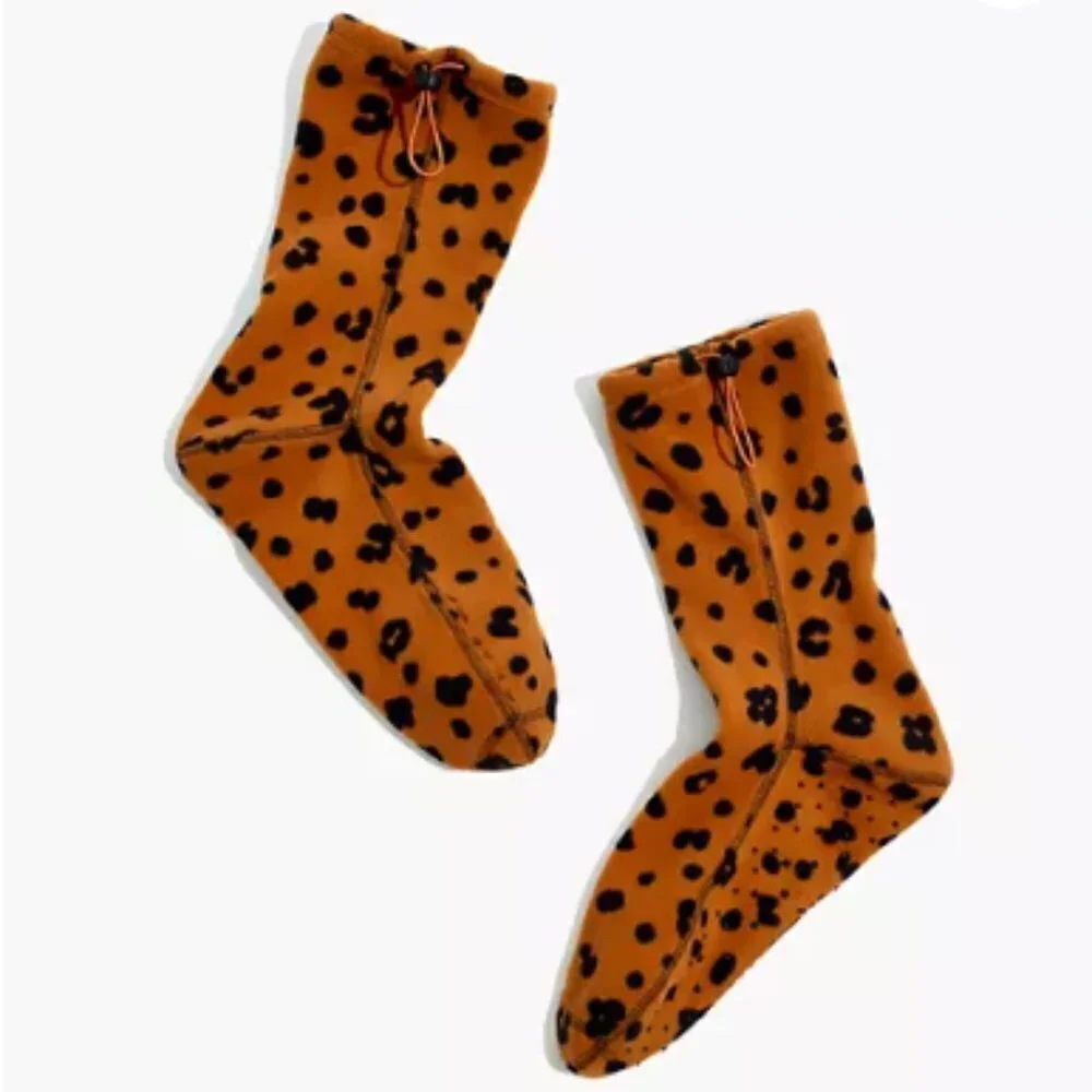 Madewell Slipper Socks Leopard Fleece Plush NWT L/XL